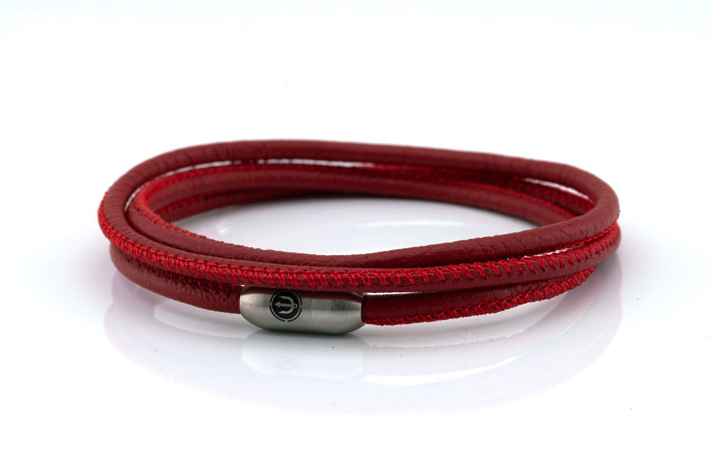 Neptn Bracelet AURORA Trident Stahl triple 3 Red-Nappa