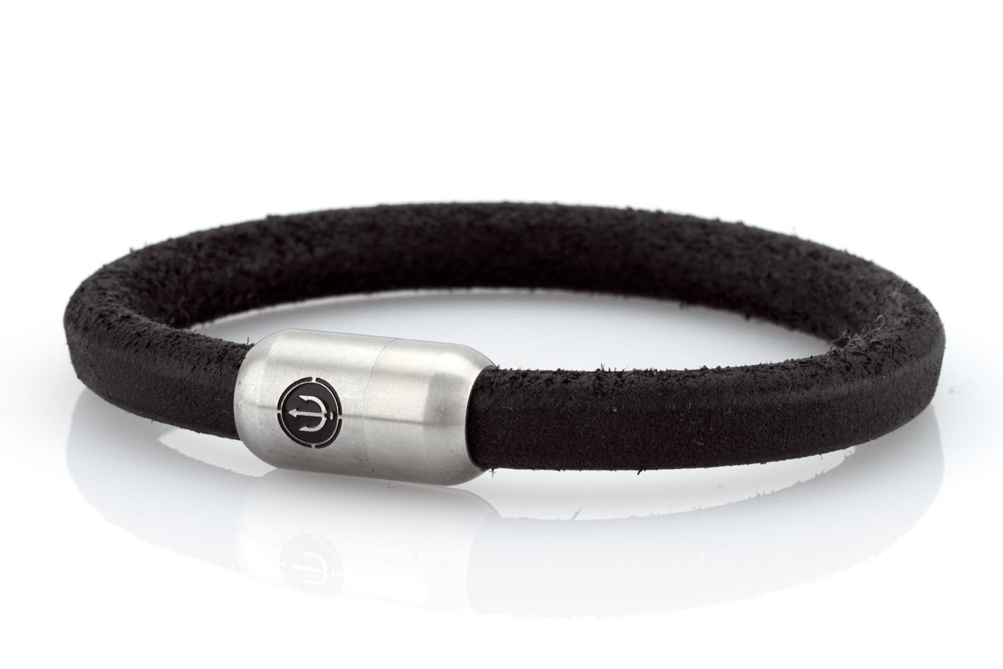 bracelet-man-Bootsmann-8-Neptn-Leder-TRIDENT-STAHL-schwarz