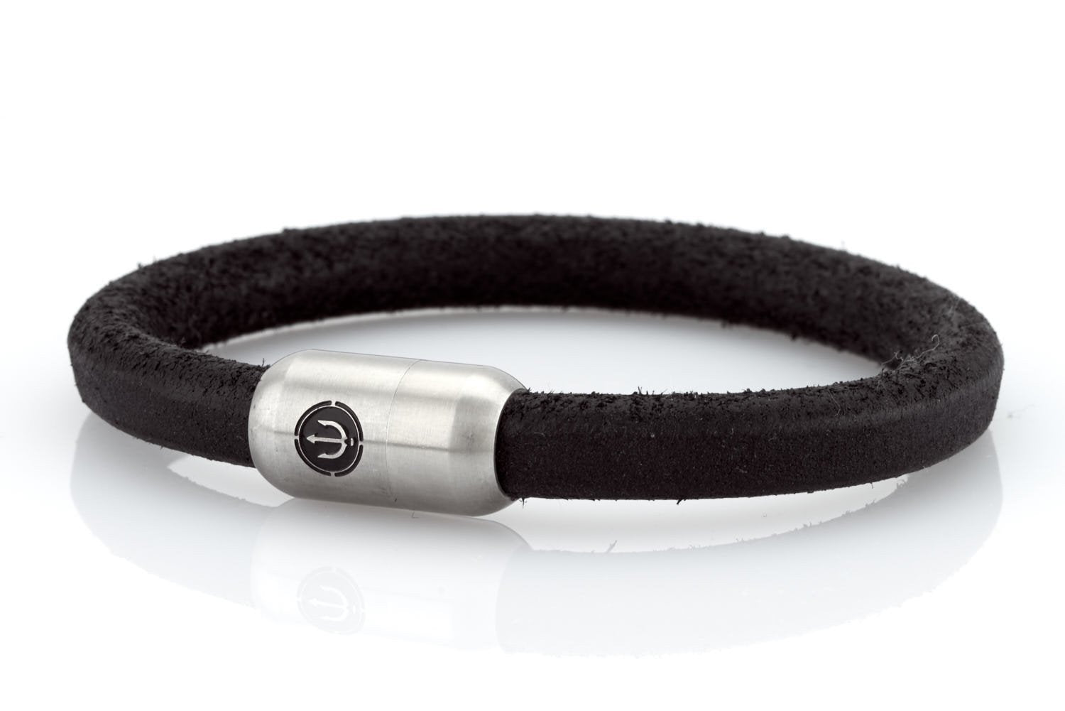 bracelet-man-Bootsmann-8-Neptn-Leder-TRIDENT-STAHL-schwarz