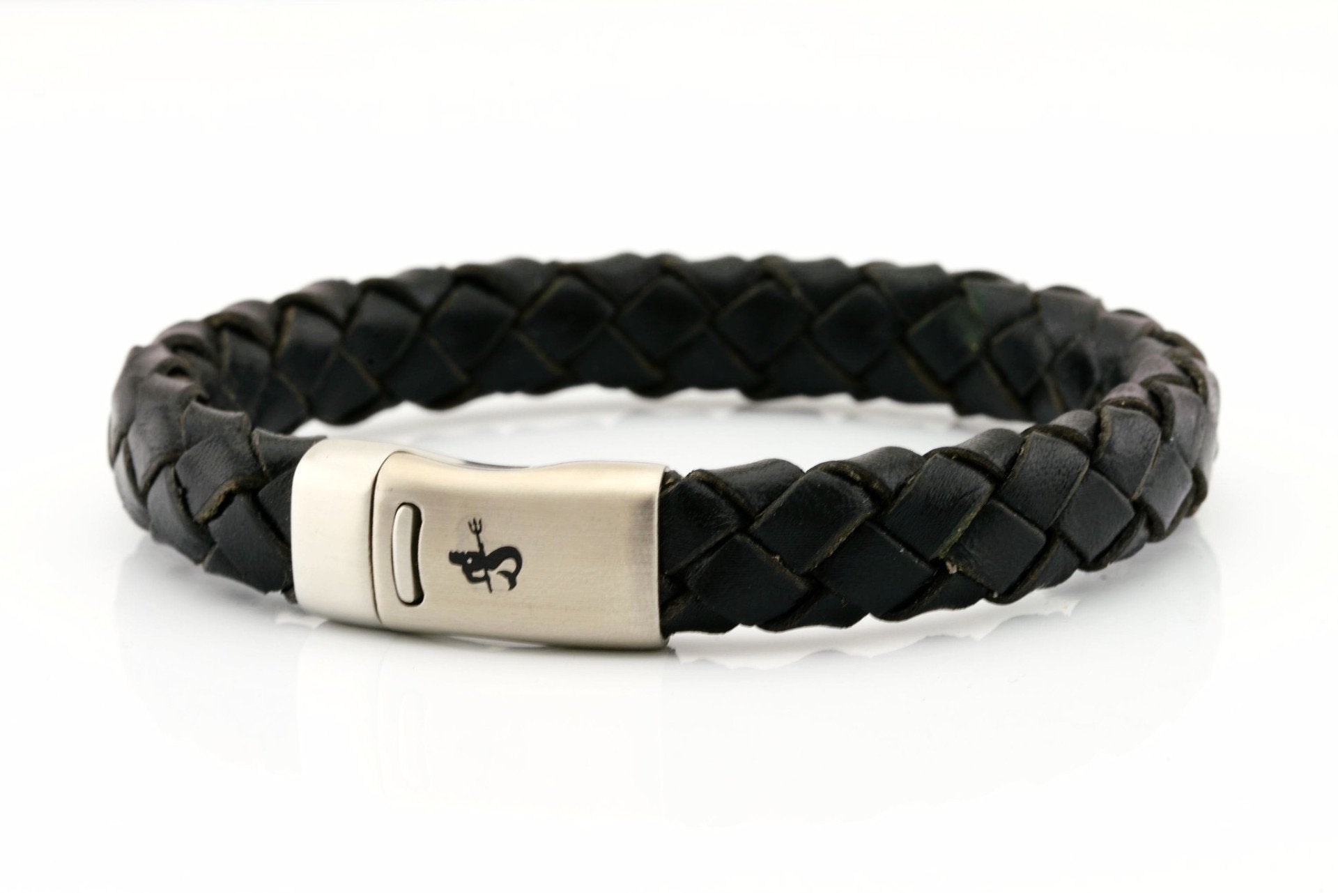 Neptn Bracelet Mann COMMODORE Neptn Stahl10 Schwarz-Leder