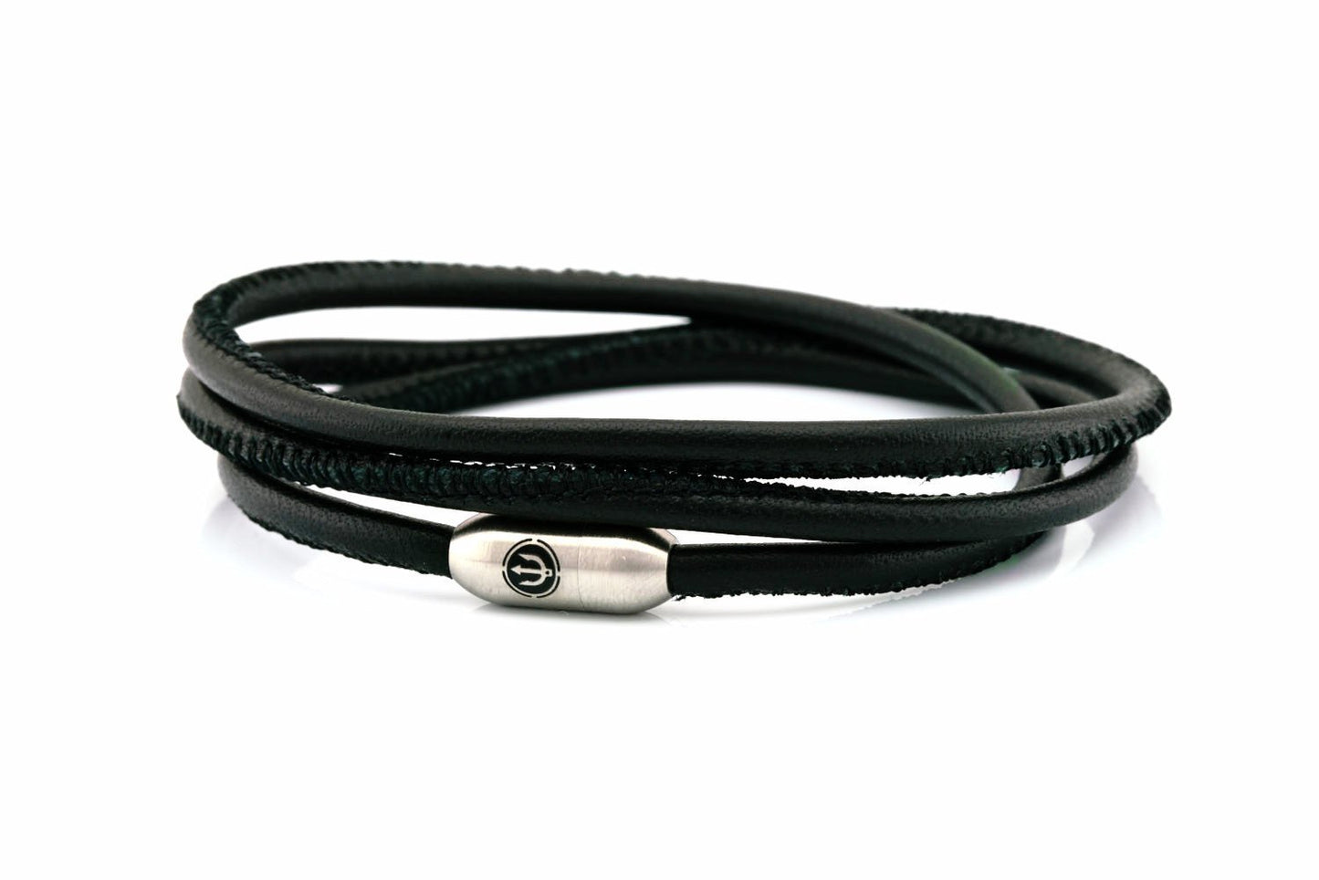 Neptn Bracelet AURORA Trident Stahl triple 3 Schwarz-Nappa
