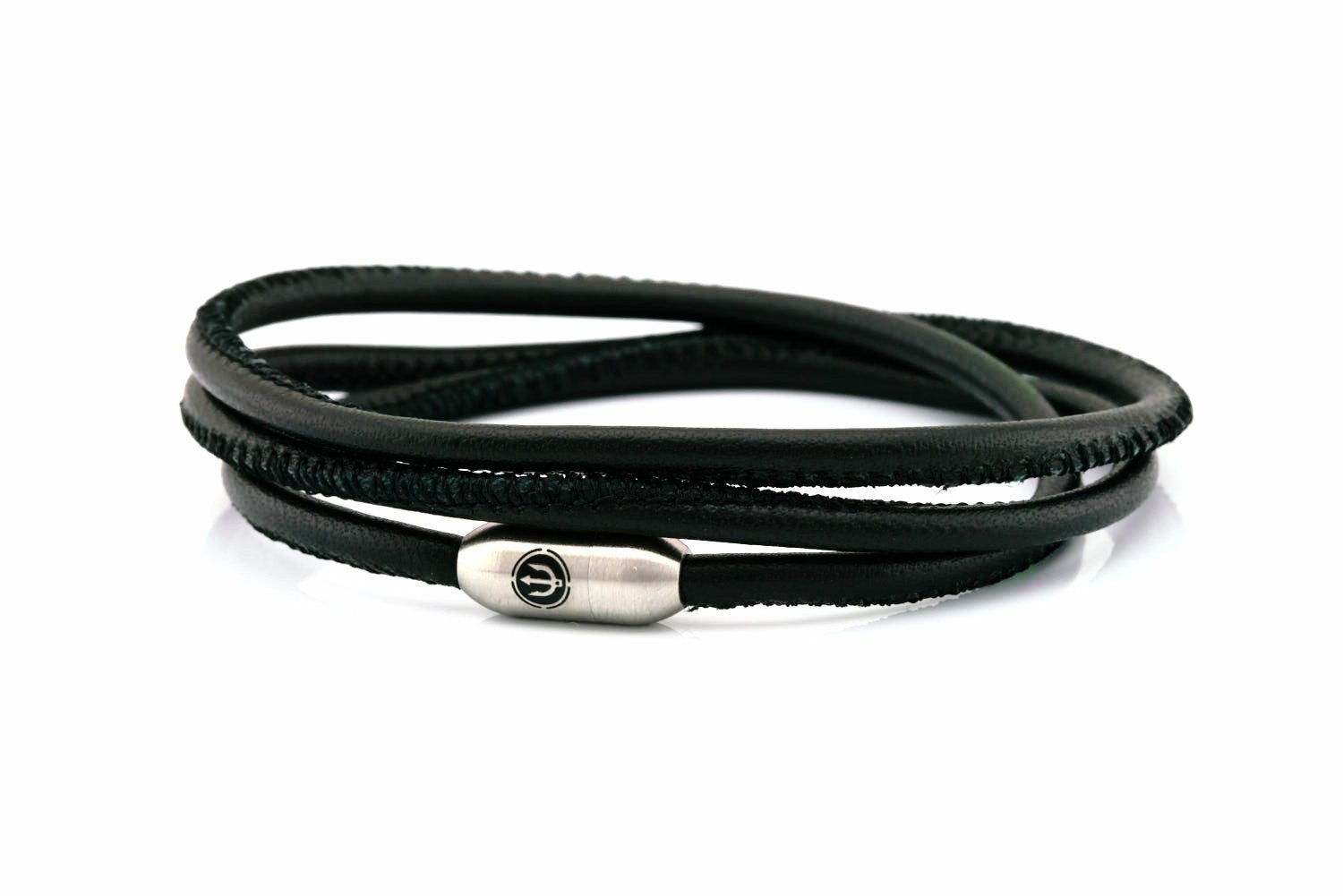 Neptn Bracelet AURORA Trident Stahl triple 3 Schwarz-Nappa