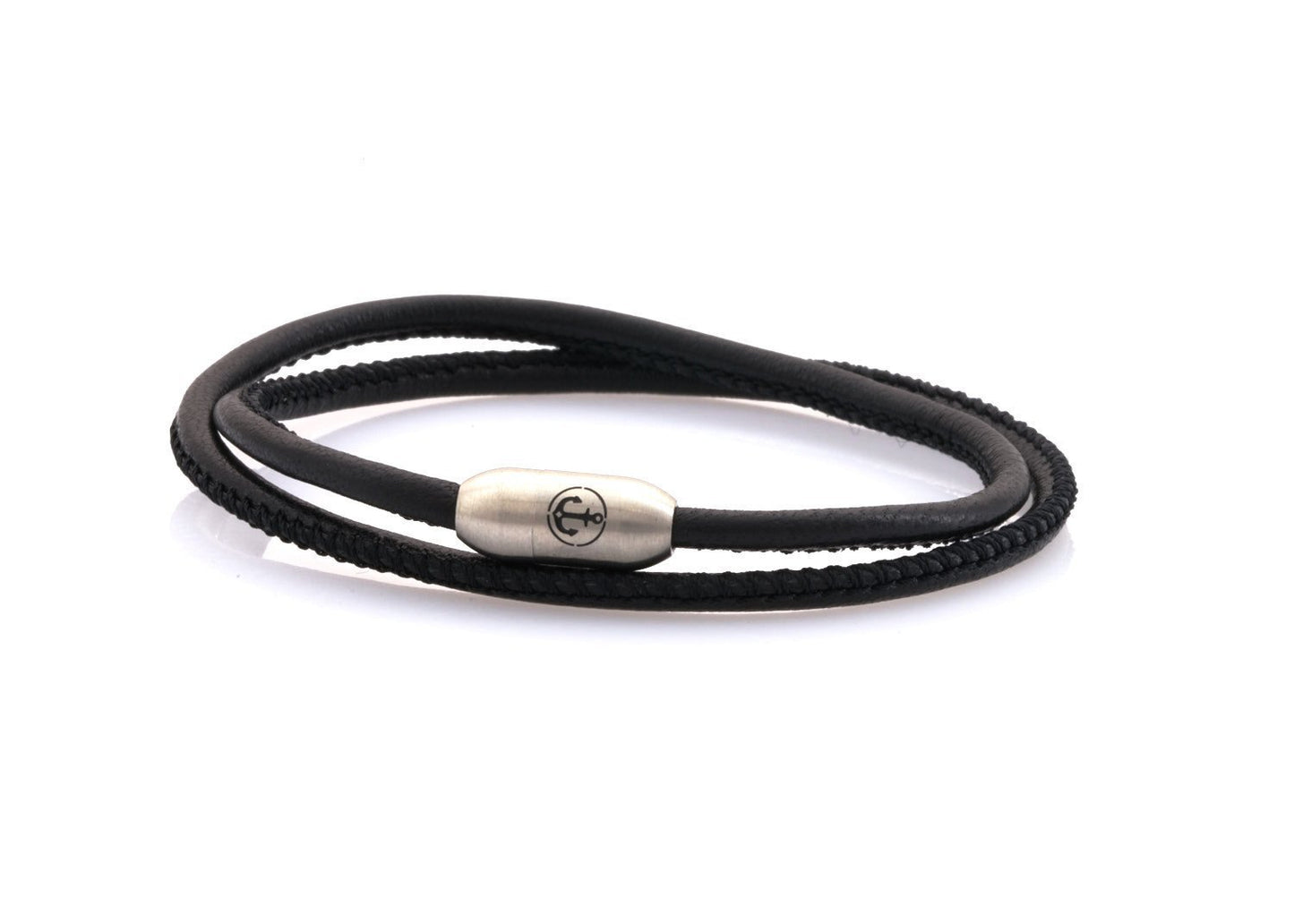 AURORA Anker Stahl double 3 NEPTN BRACELET Schwarz-Nappa