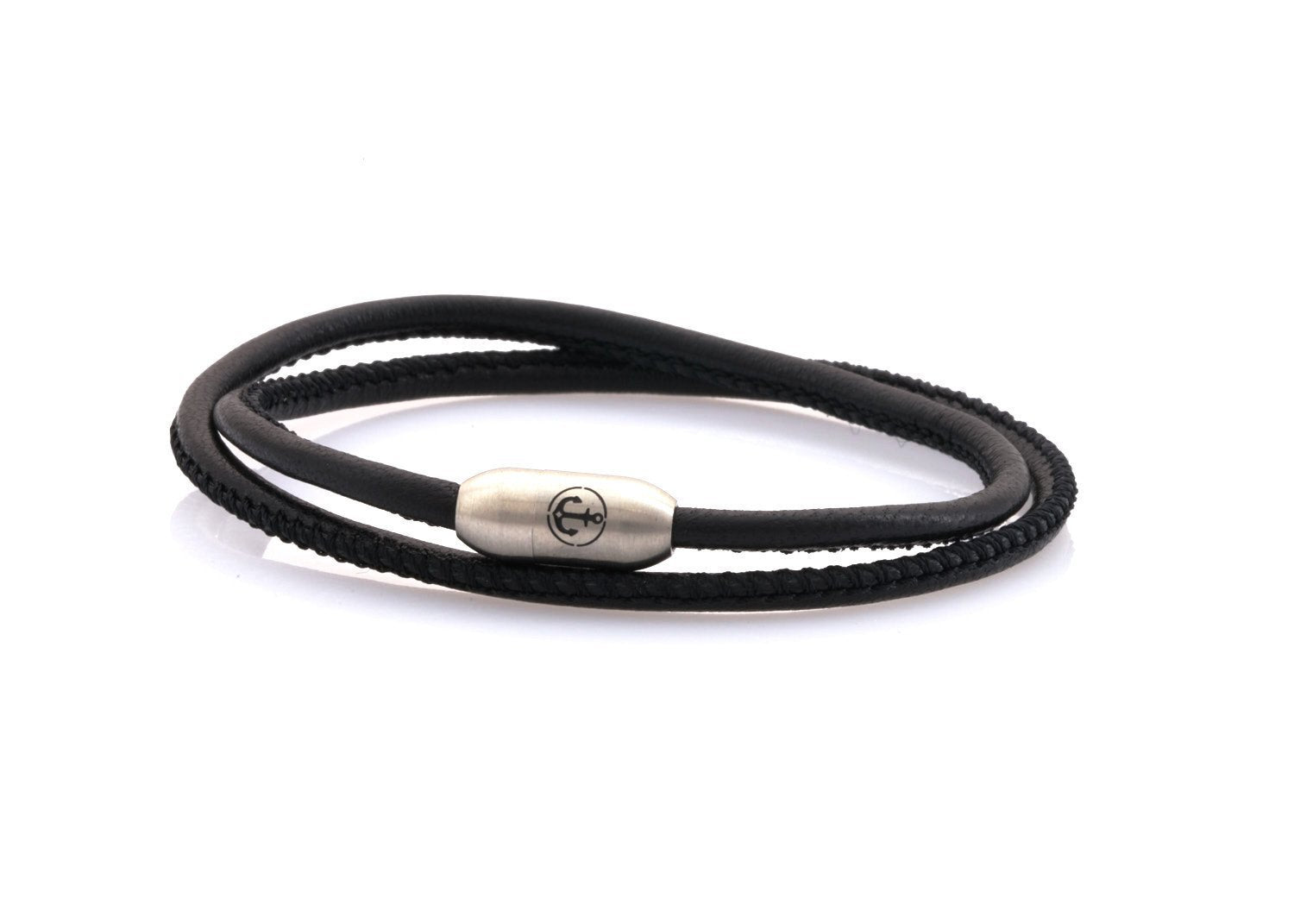 AURORA Anker Stahl double 3 NEPTN BRACELET Schwarz-Nappa