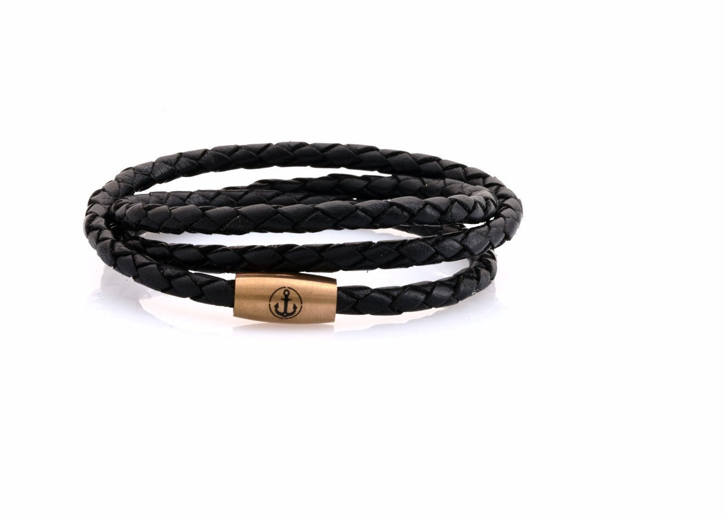 neptn women bracelet JUNO Anker Rosegold Triple 4 schwarz leather